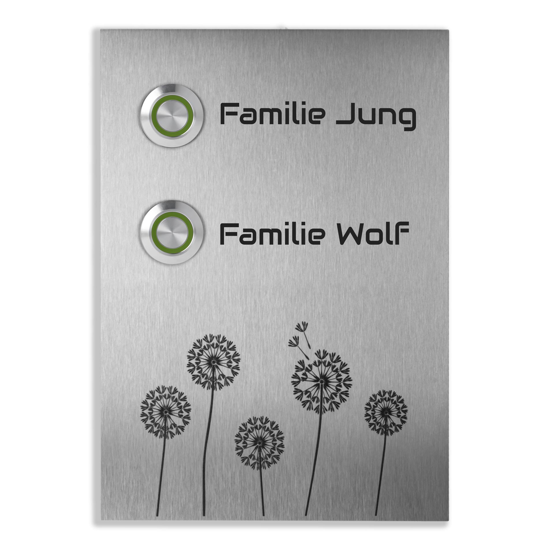 Kiel 12 x 17 cm Edelstahl (V2A) Türklingel - für Zweifamilienhäuser - mit Gravur - LED – Aufputz / Unterputz