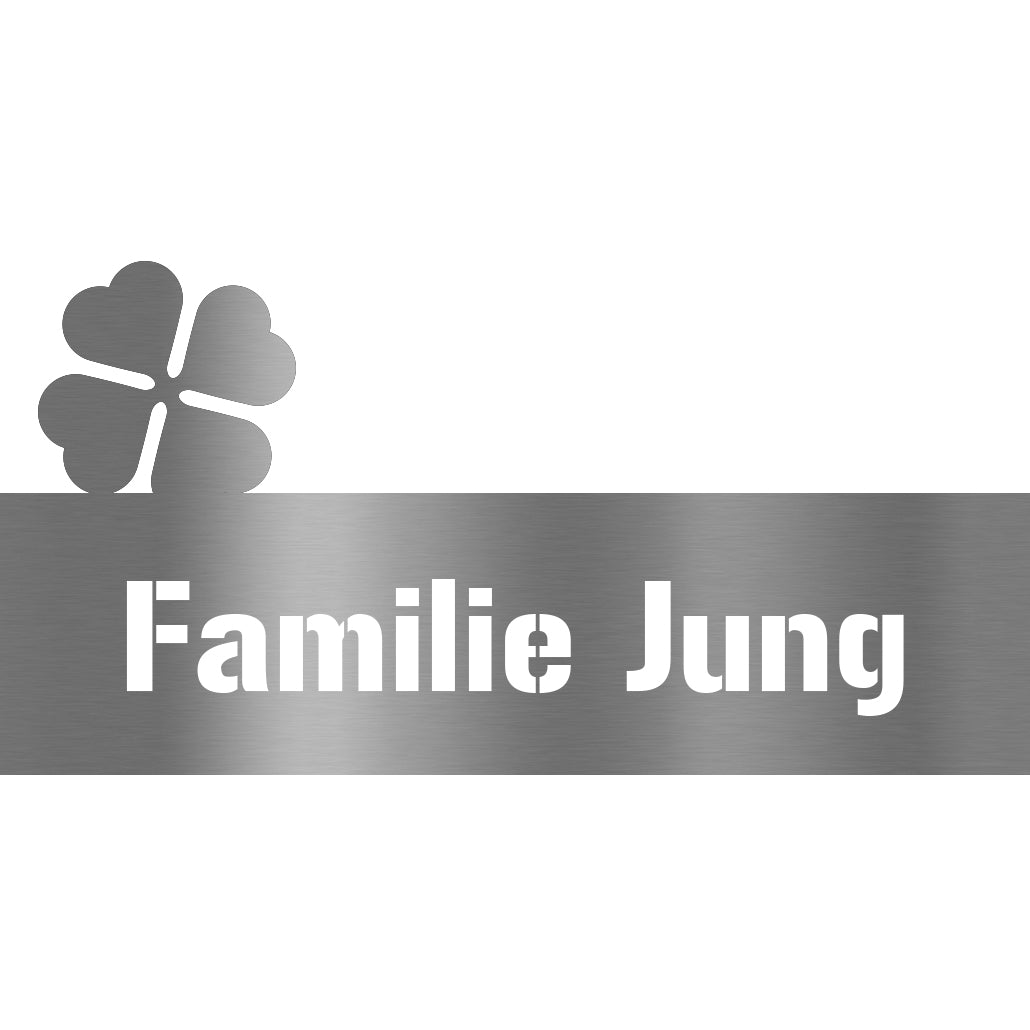 Edelstahl Türschild Kleeblatt personalisierbar – Text ausgelasert