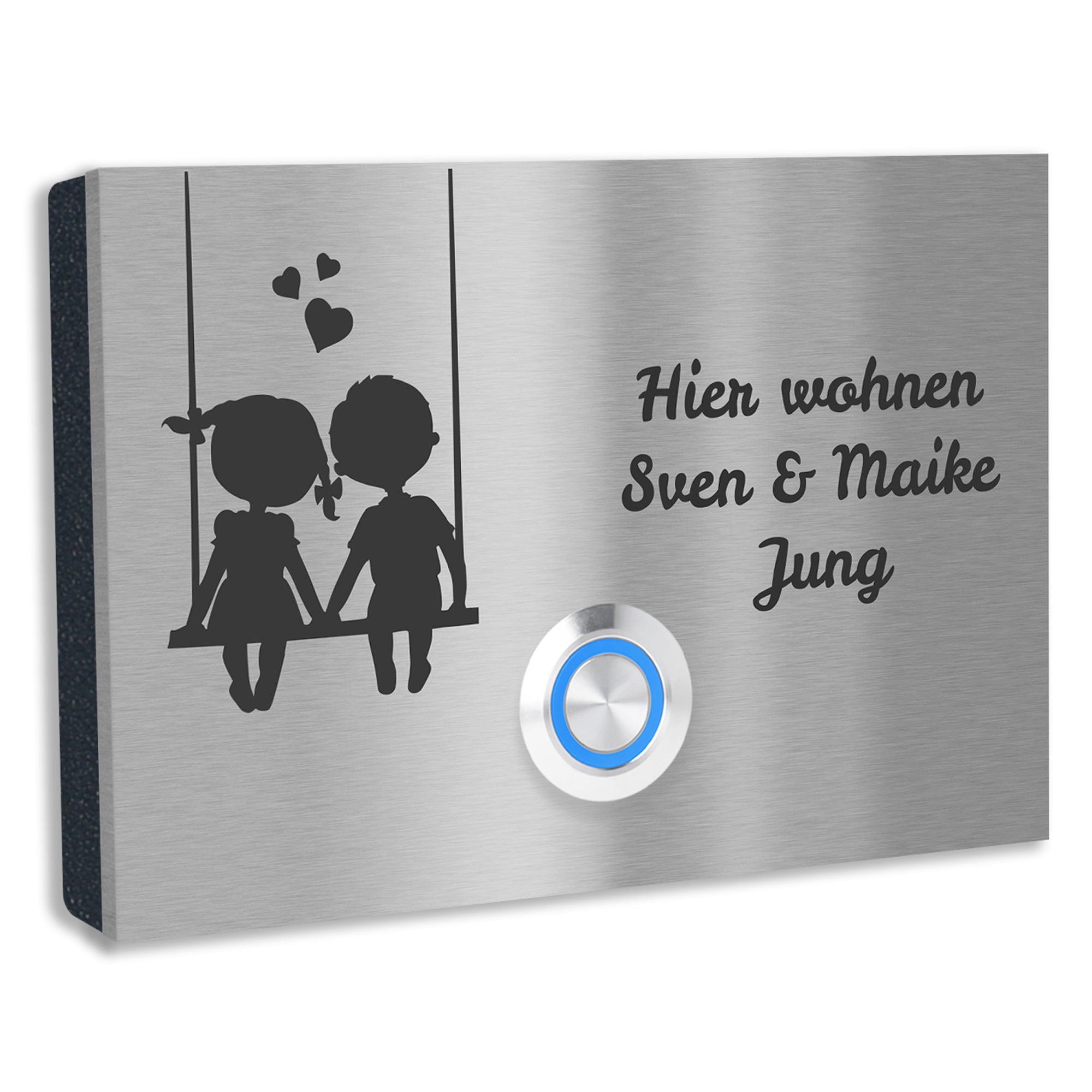 Edelstahl Aufputz Türklingel London mit Motiv Pärchen, individuell personalisierbar