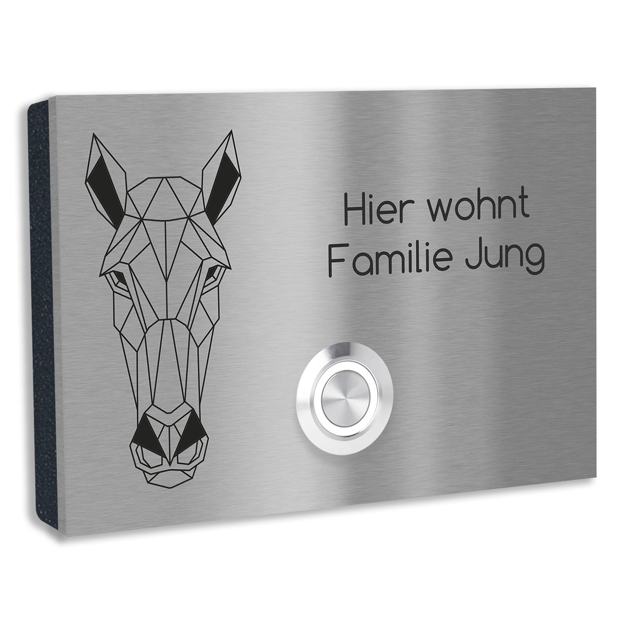 Edelstahl Aufputz Türklingel London mit Motiv Pferd, individuell  personalisierbar