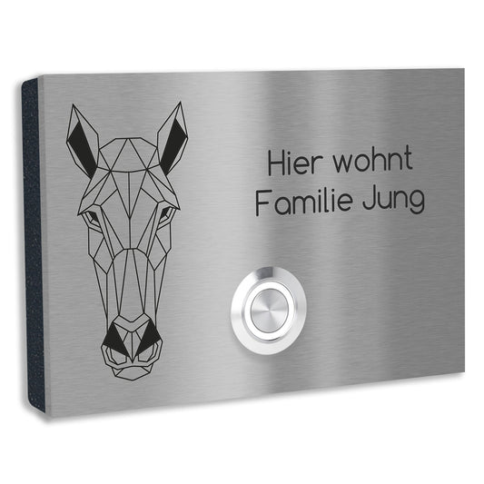 Edelstahl Aufputz Türklingel London mit Motiv Pferd, individuell  personalisierbar