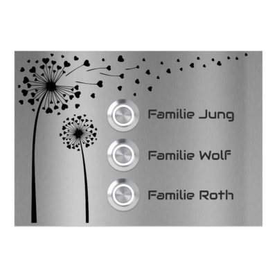 Edelstahl Unterputz Türklingel Lübeck für Dreifamilienhaus mit Motiv Pusteblume, individuell personalisierbar