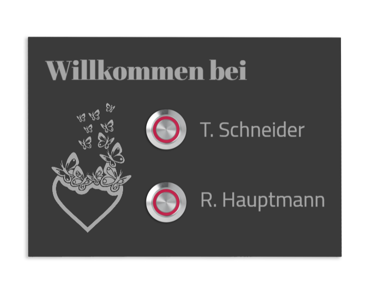 Edelstahl Unterputz Türklingel Lübeck für Zweifamilienhaus, Anthrazit RAL 7016 pulverbeschichtet, individuell personalisierbar.