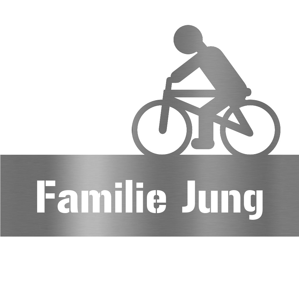 Edelstahl Türschild Radfahrer personalisierbar Text ausgelasert
