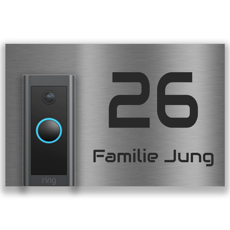 V2A Edelstahl Türschild Ring Doorbell Wired - Lasergravur & UV-Druck - Weiß/Anthrazit/Gebürstet
