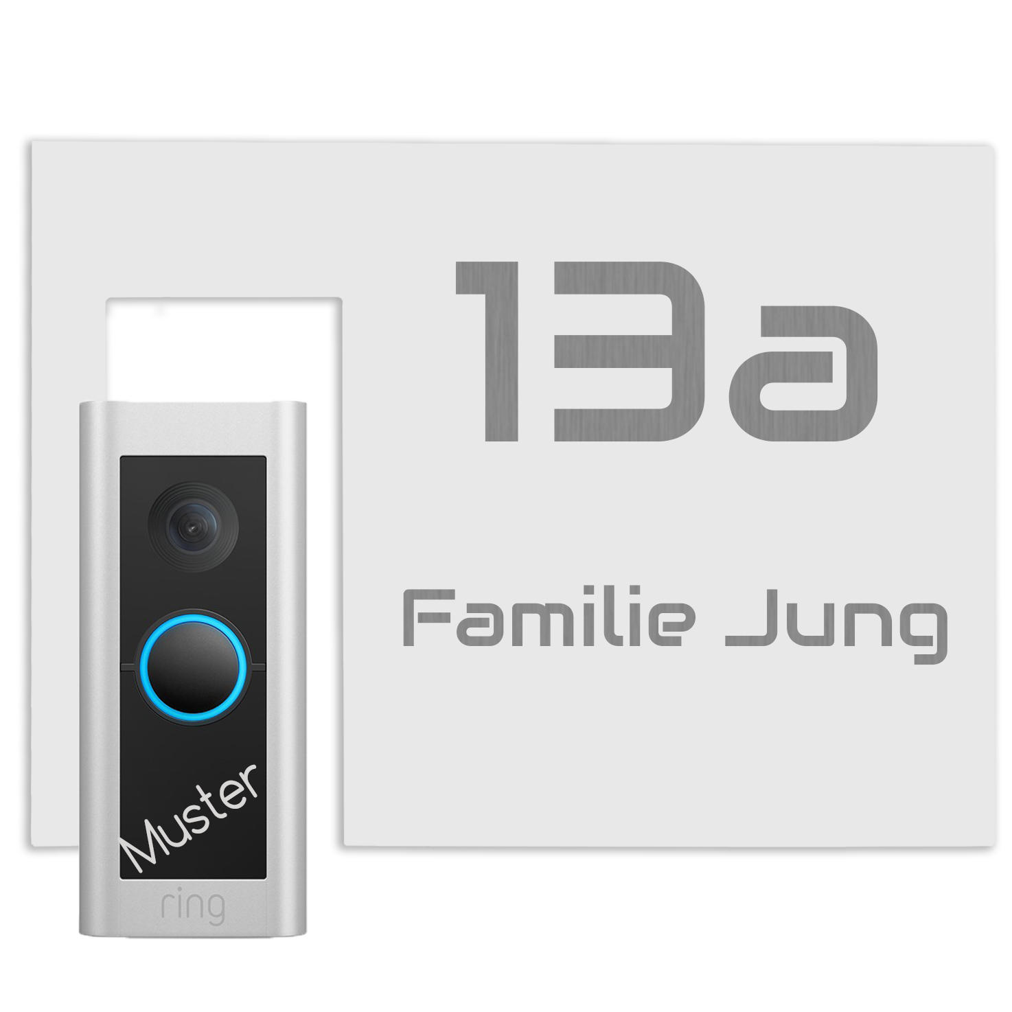 Modernes Türschild für  Video Ring Doorbell  2 Pro Weiß pulverbeschichtet, individuell personalisierbar.