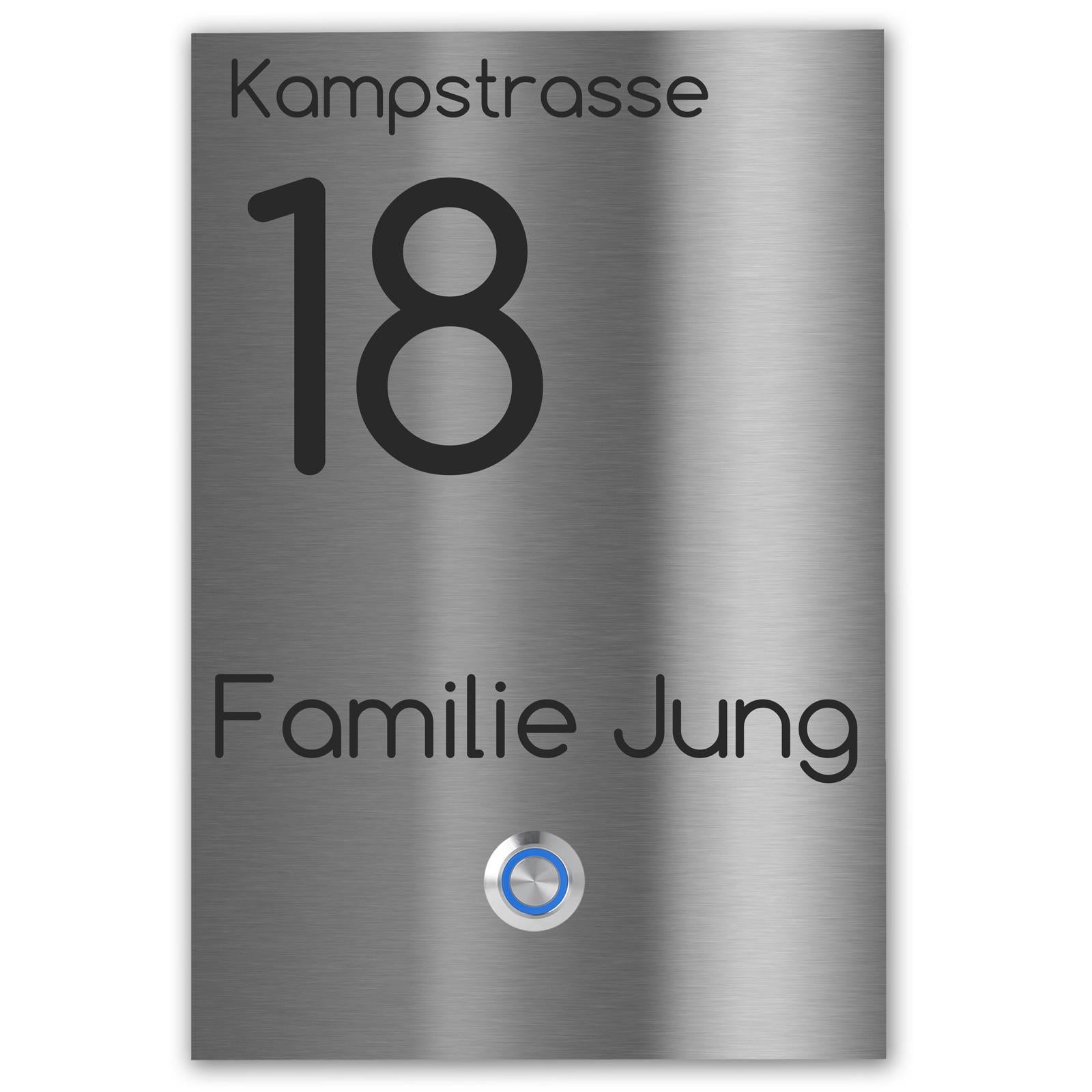 Tokio XXL 17 x 25 cm XXL Türklingel - mit Gravur - LED - Unterputztklingel. Edelstahl (V2A) / anthrazit oder weiß pulverbeschichtet